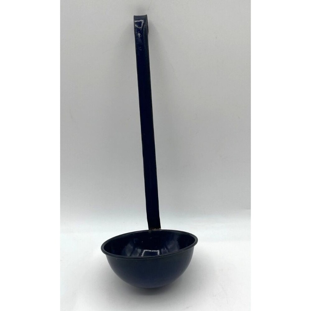 Vintage Enamel Ladle Large Blue Dipper Scoop 11 1/2" Serving Soup, Cider